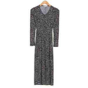 VELVET TORCH Leopard Print Long Sleeve A-line Midi Dress In Black Floral